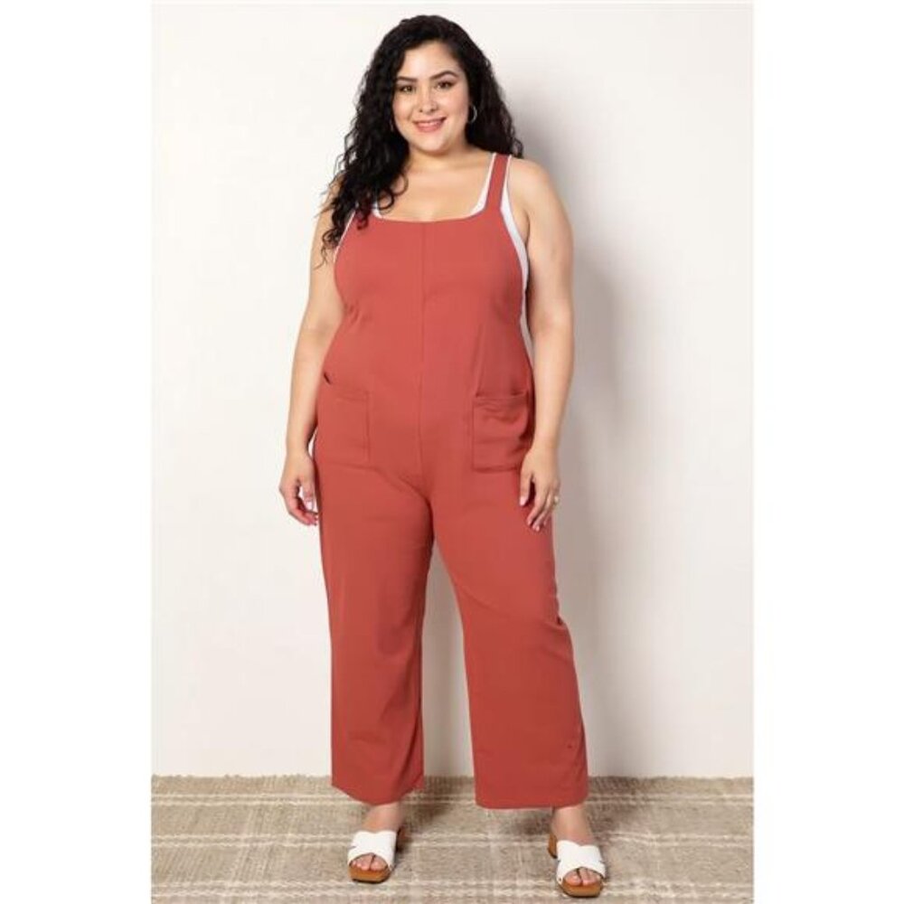 Perfee Wide Leg Overalls with Front Pockets‎